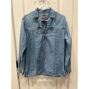 Biker Blues Harley Davidson Lace Up Denim Shirt Jacket Women's S